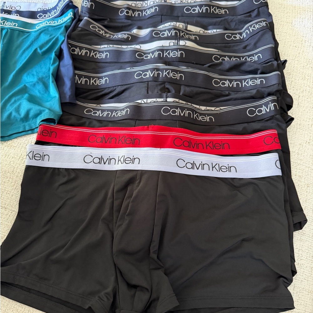 Calvin Klein Men's Boxer Briefs - Black, Teal, Navy, Red Waistband set of 10 - Picture 3 of 15
